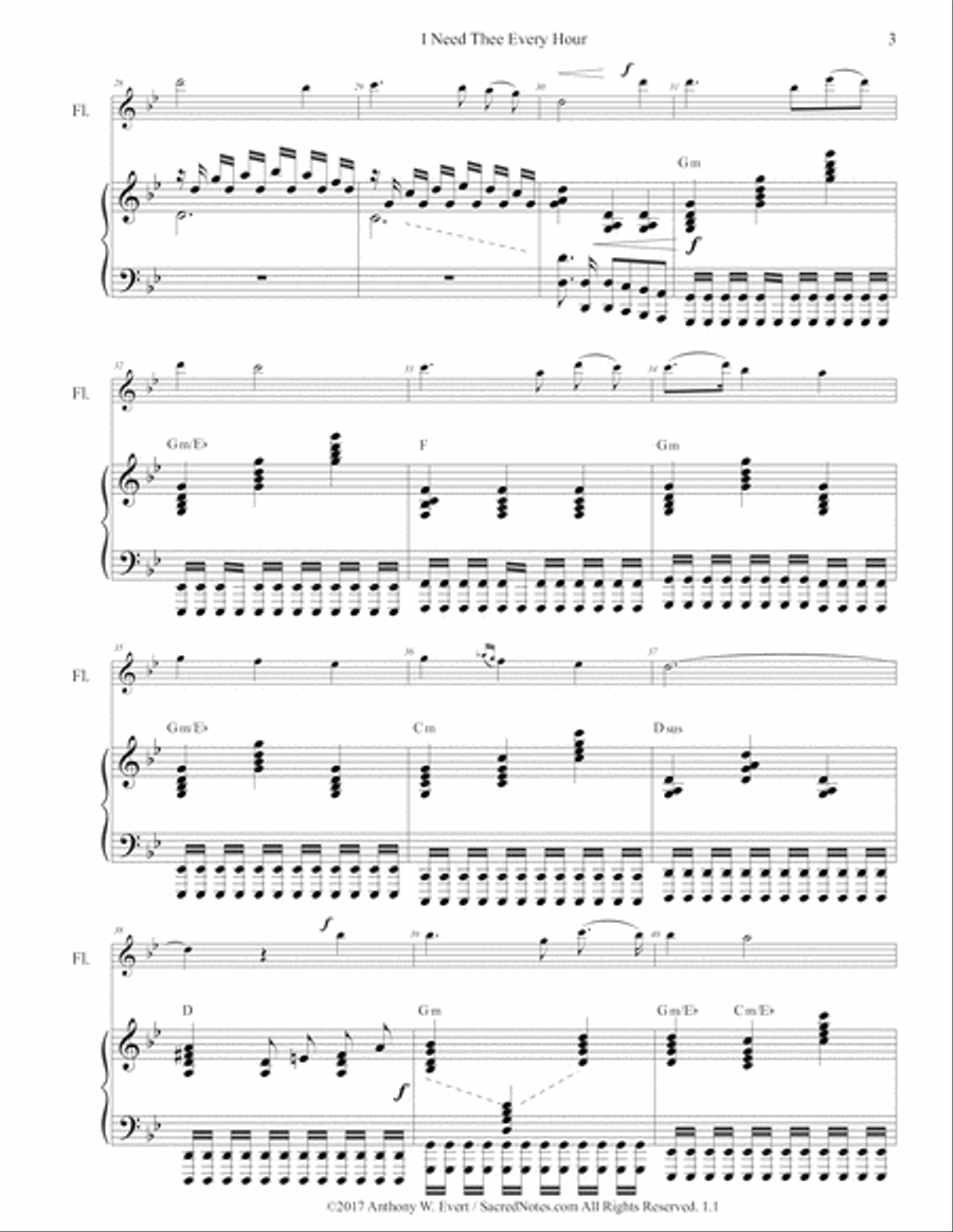 I Need Thee Every Hour-Flute & Piano Flute Solo scores gallery preview page 4