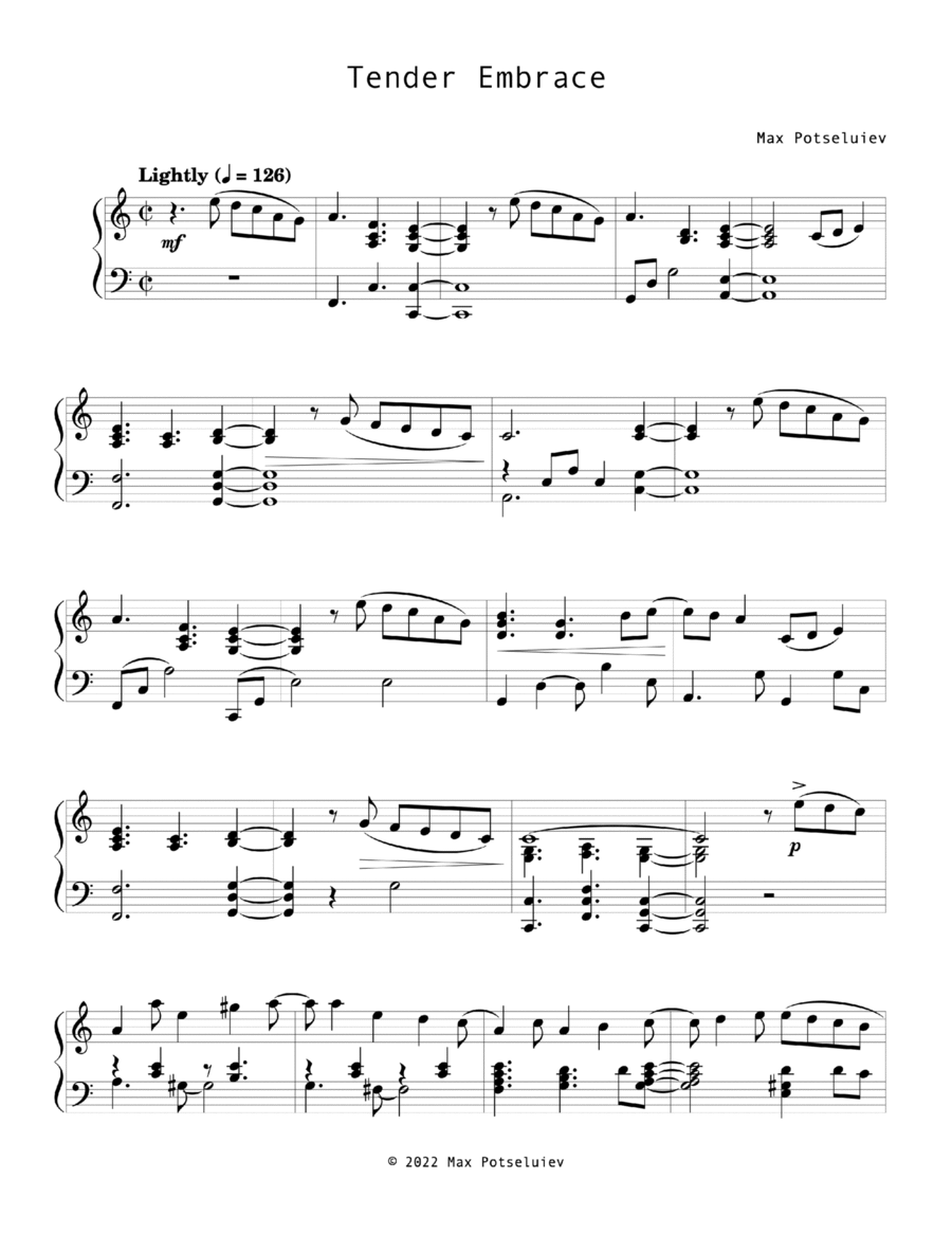 Tender Embrace Piano Solo scores gallery preview page 1