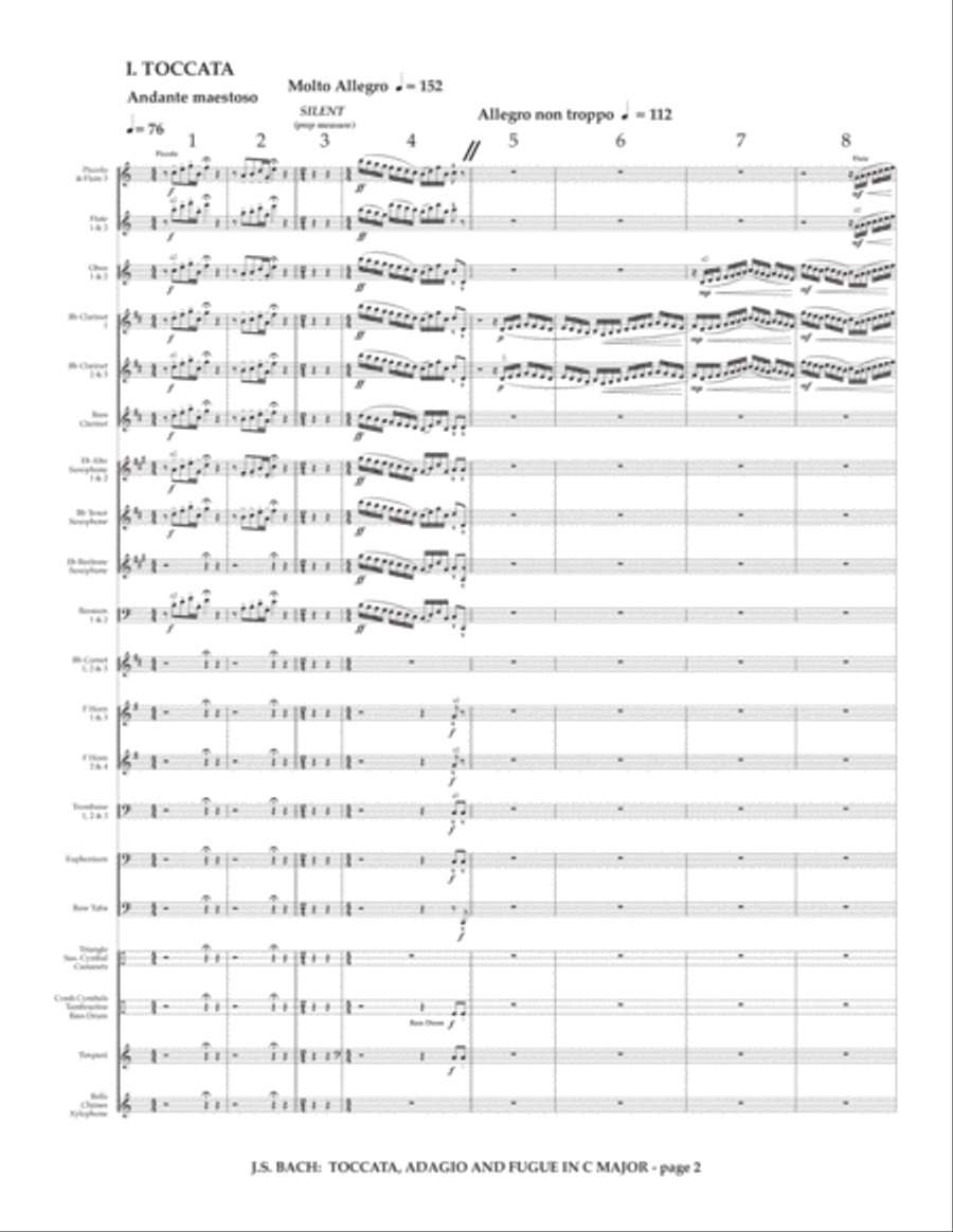 Bach, Johann Sebastian: Toccata, Adagio & Fugue in C Major, BWV 564 (arranged for band by Steve Rei Concert Band scores gallery preview page 2