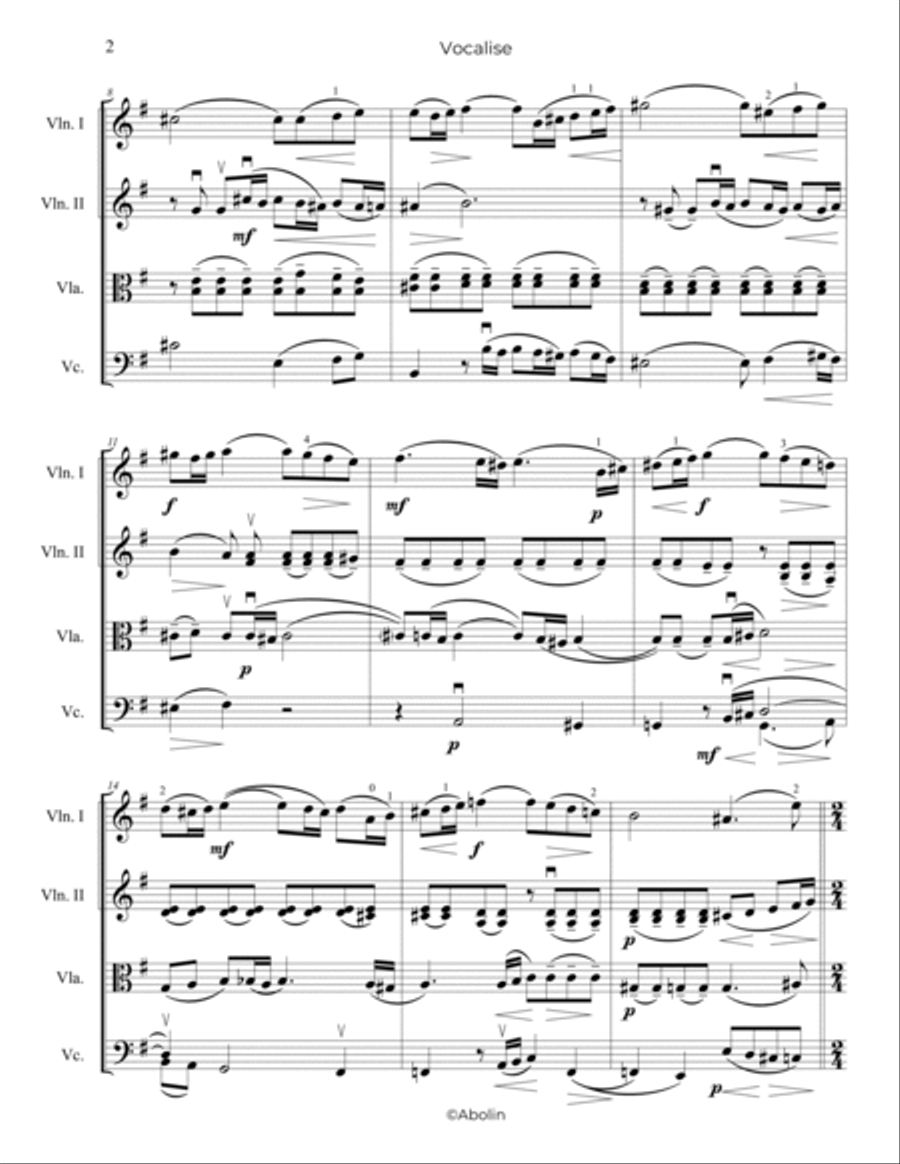 Rachmaninoff: Vocalise - String Quartet String Quartet scores gallery preview page 3