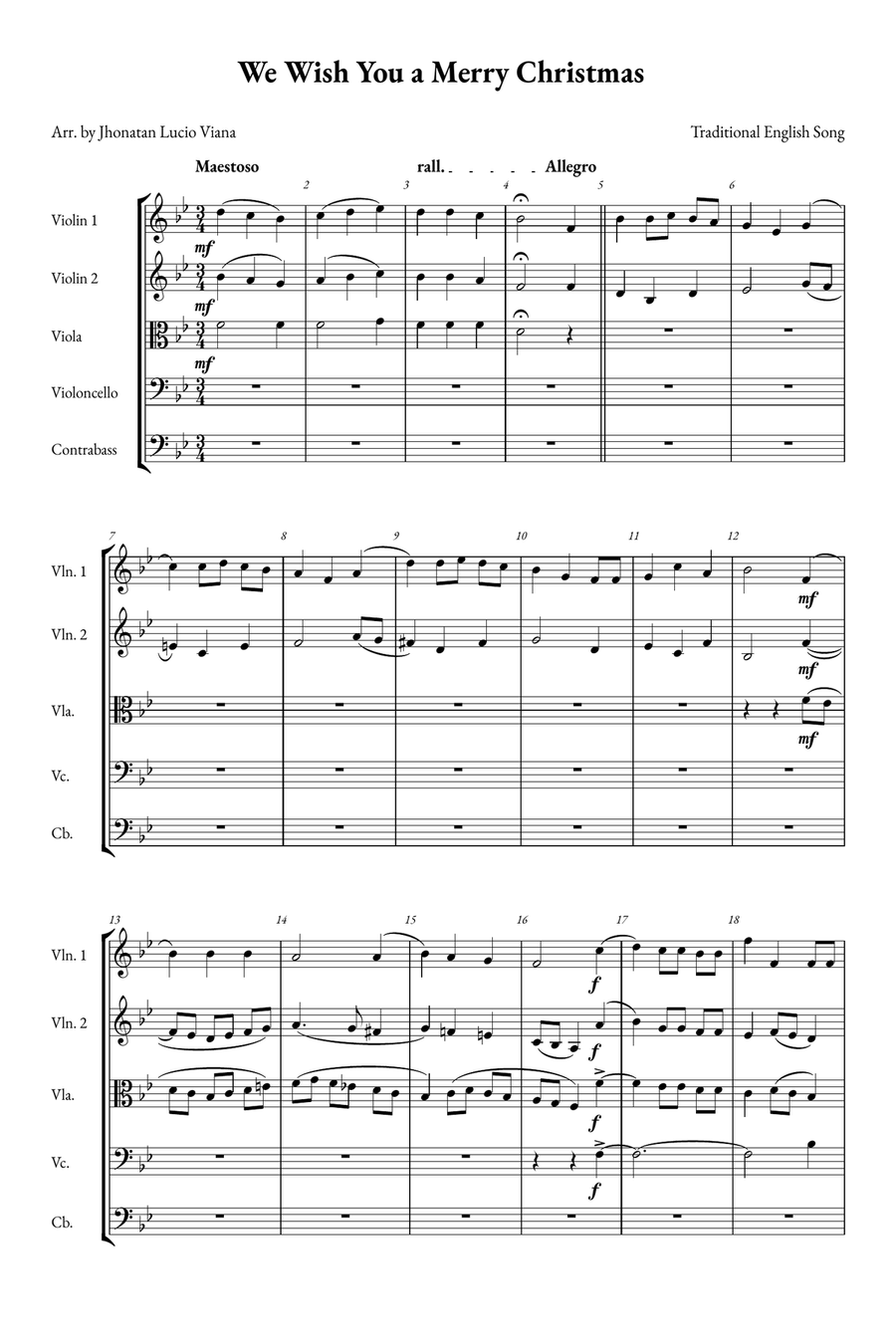 We Wish You a Merry Christmas String Quintet scores gallery preview page 1