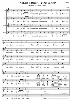 O Mary Don't You Weep A Cappella SATB