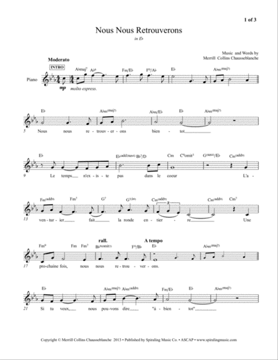 Nous Nous Retrouverons in Eb Voice scores gallery preview page 1