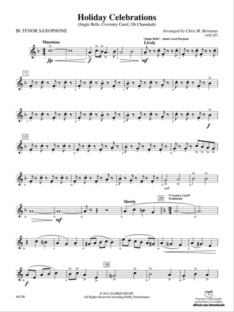 Holiday Celebrations: B-flat Tenor Saxophone Concert Band scores gallery preview page 1