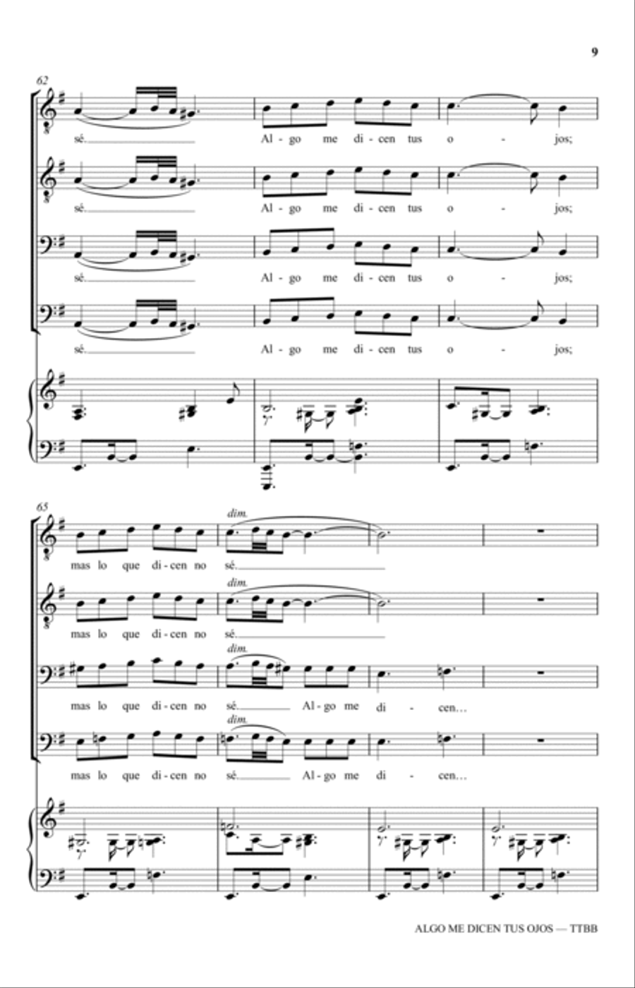Algo Me Dicen Tus Ojos (from Three Spanish Songs for Men's Choir) TTBB scores gallery preview page 9