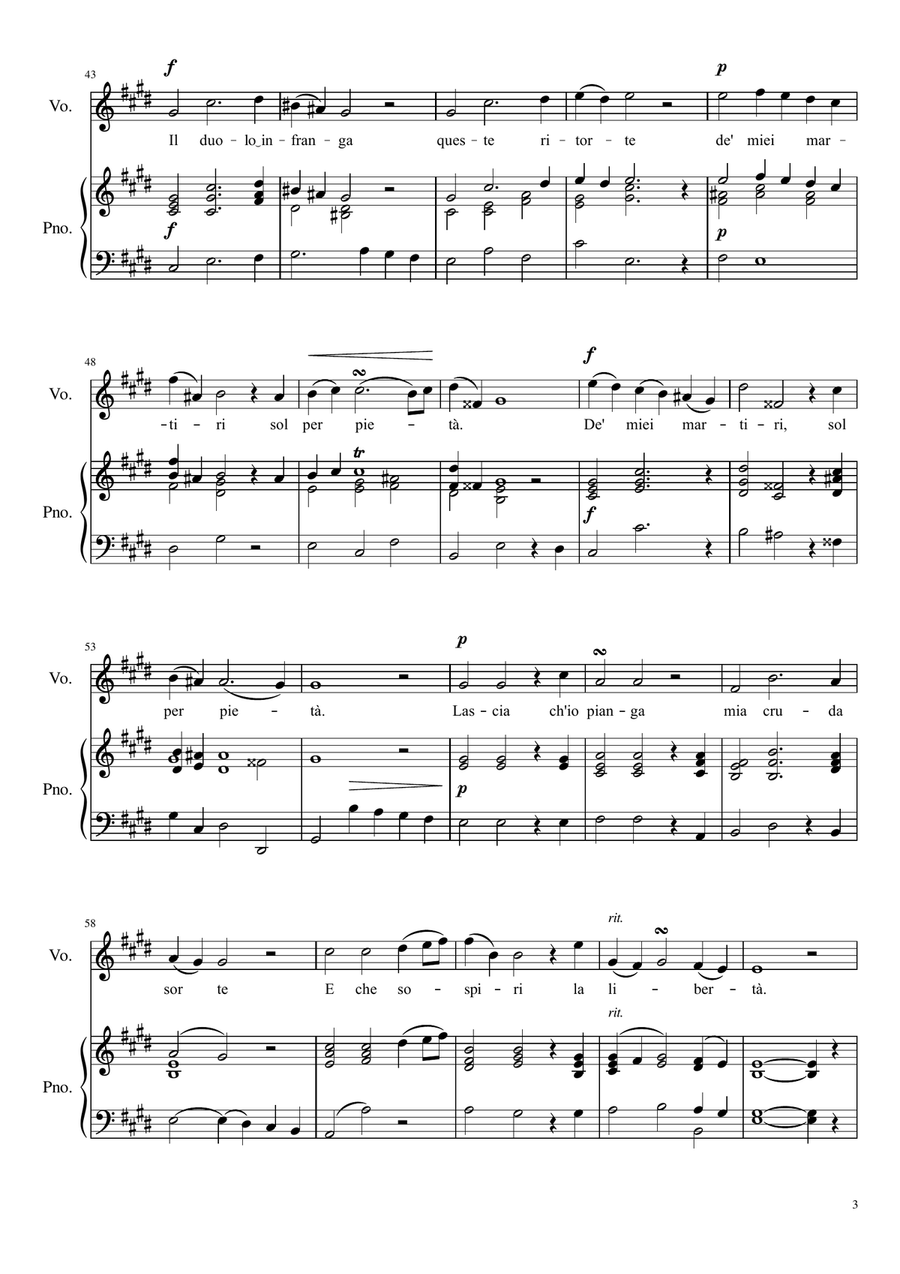 Lascia ch'io pianga - E Major Voice Solo scores gallery preview page 4