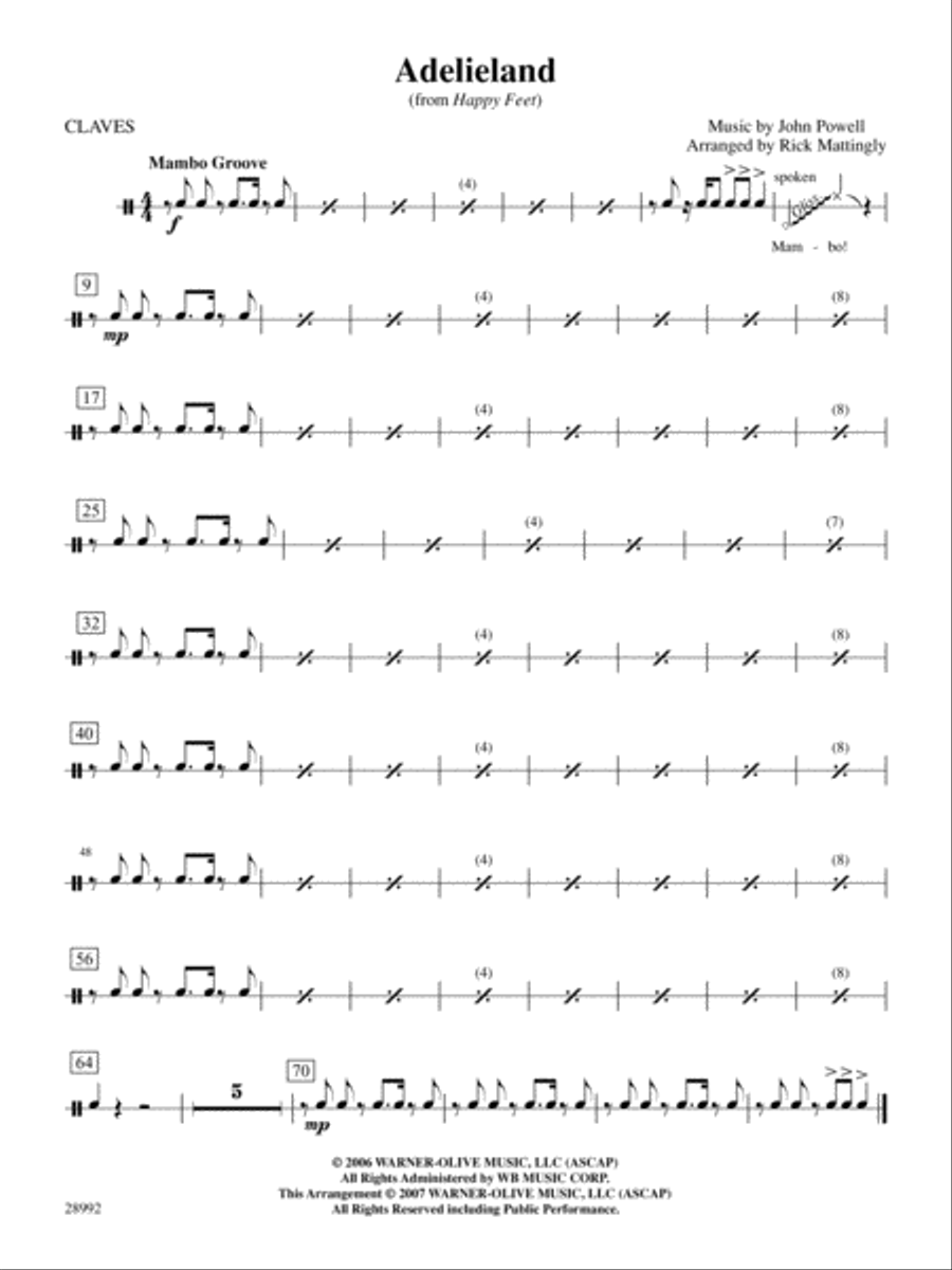 Adelieland (from Happy Feet): 1st Percussion Percussion Ensemble scores gallery preview page 1
