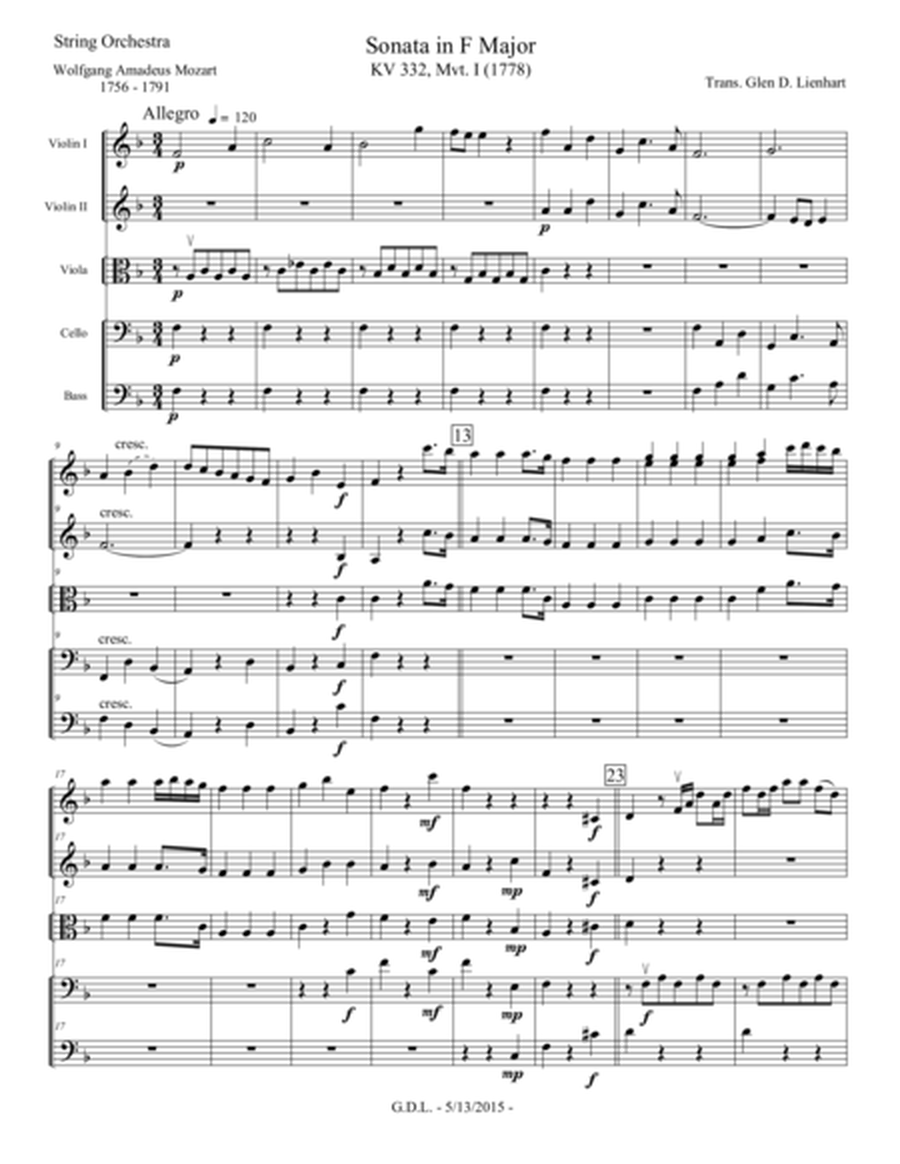 Sonata in F Major no. 332 - Extra Score