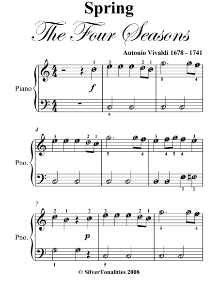Spring the Four Seasons Easiest Piano Sheet Music