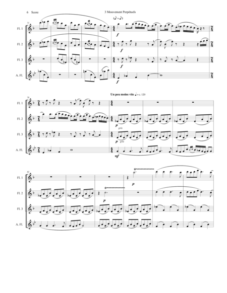 Trois Mouvements perpetuels (3 Perpetual Movements) by Poulenc for Flute Quartet image number null