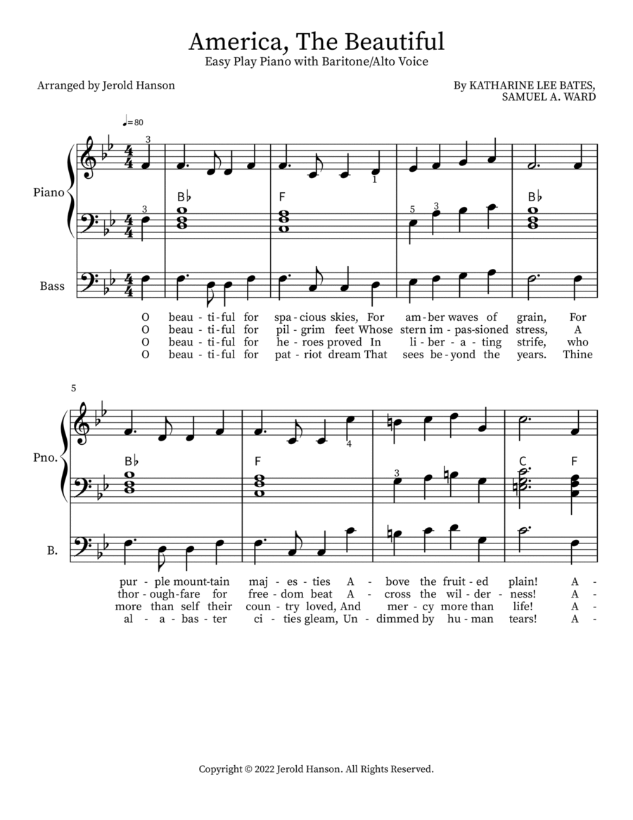America the Beautiful America the Beautiful Easy Piano scores gallery preview page 1