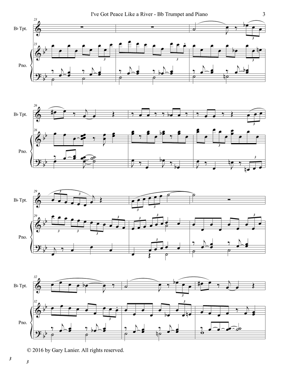 Gary Lanier: I'VE GOT PEACE LIKE A RIVER (Duet – Bb Clarinet & Piano with Parts) B-Flat Clarinet scores gallery preview page 4