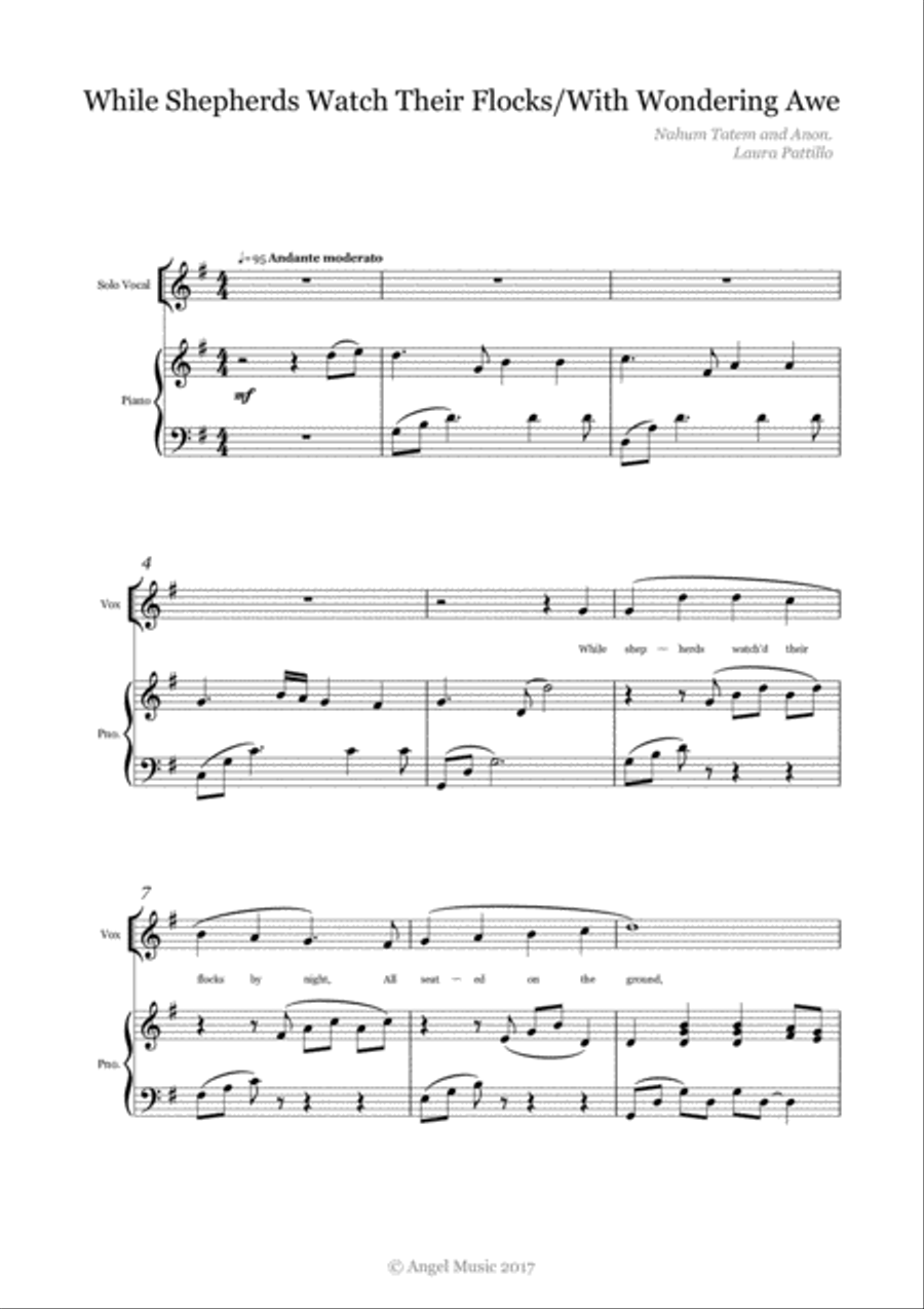 While Shepherds Watched Their Flocks/With Wondering Awe Soprano Voice scores gallery preview page 1