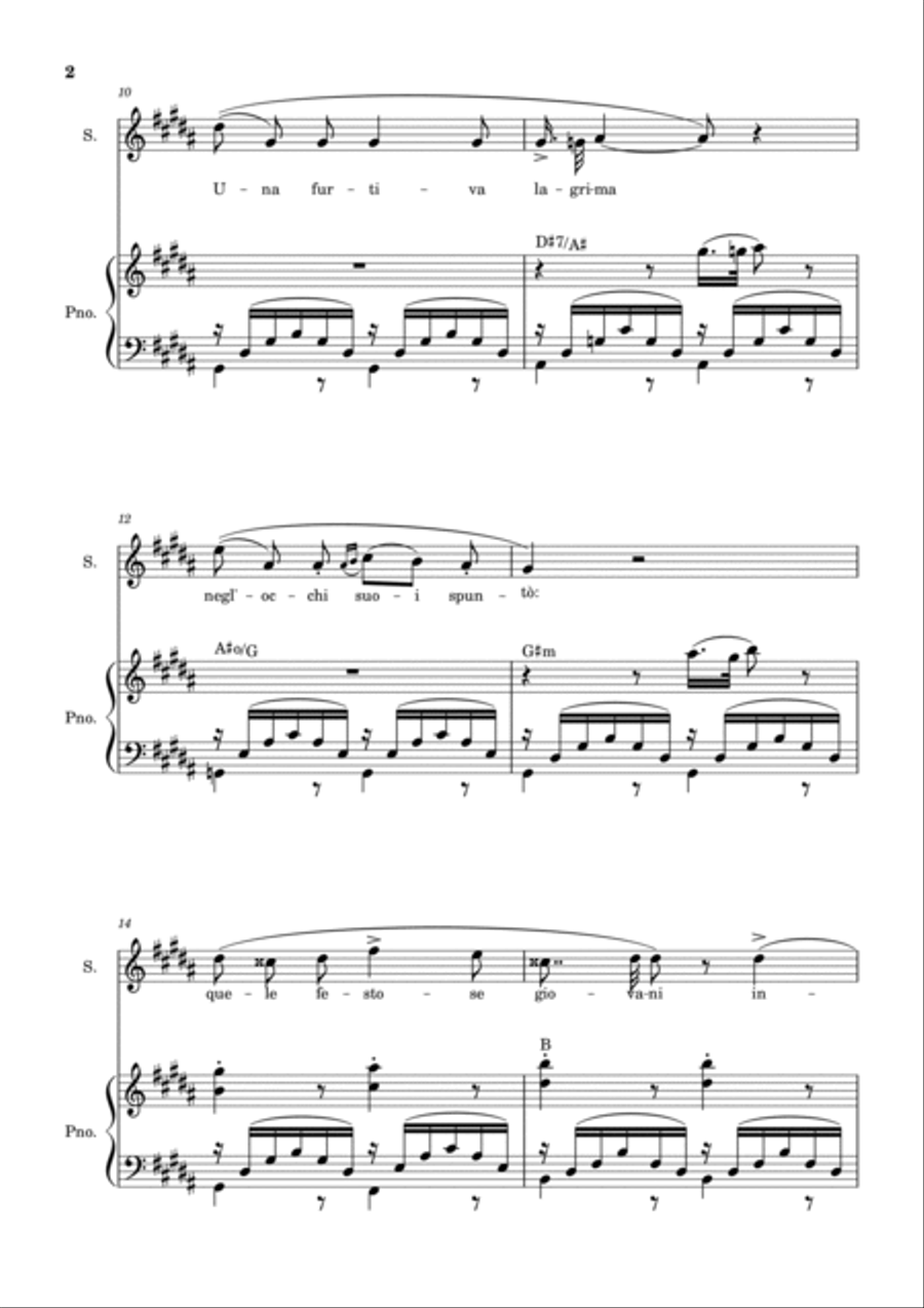 Una Furtiva Lagrima (Soprano in G#m) Piano, Vocal, Guitar scores gallery preview page 2