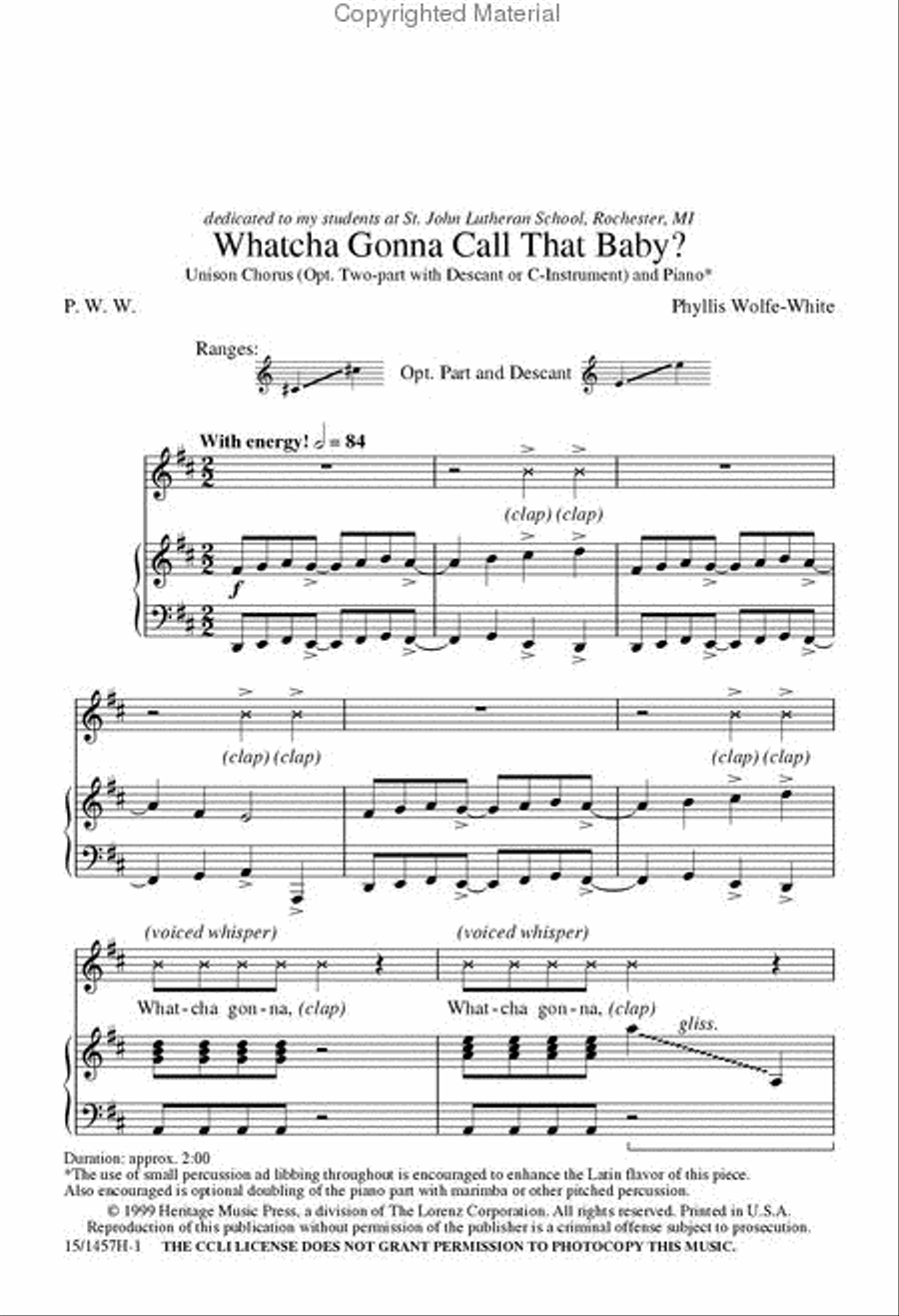 Whatcha Gonna Call That Baby? Unison Choir scores gallery preview page 2