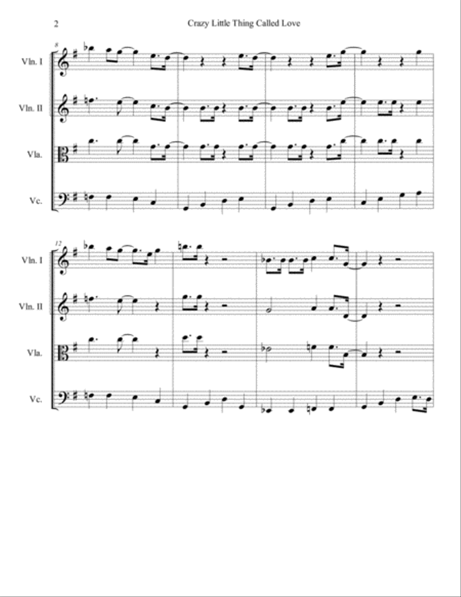 Crazy Little Thing Called Love String Quartet scores gallery preview page 2