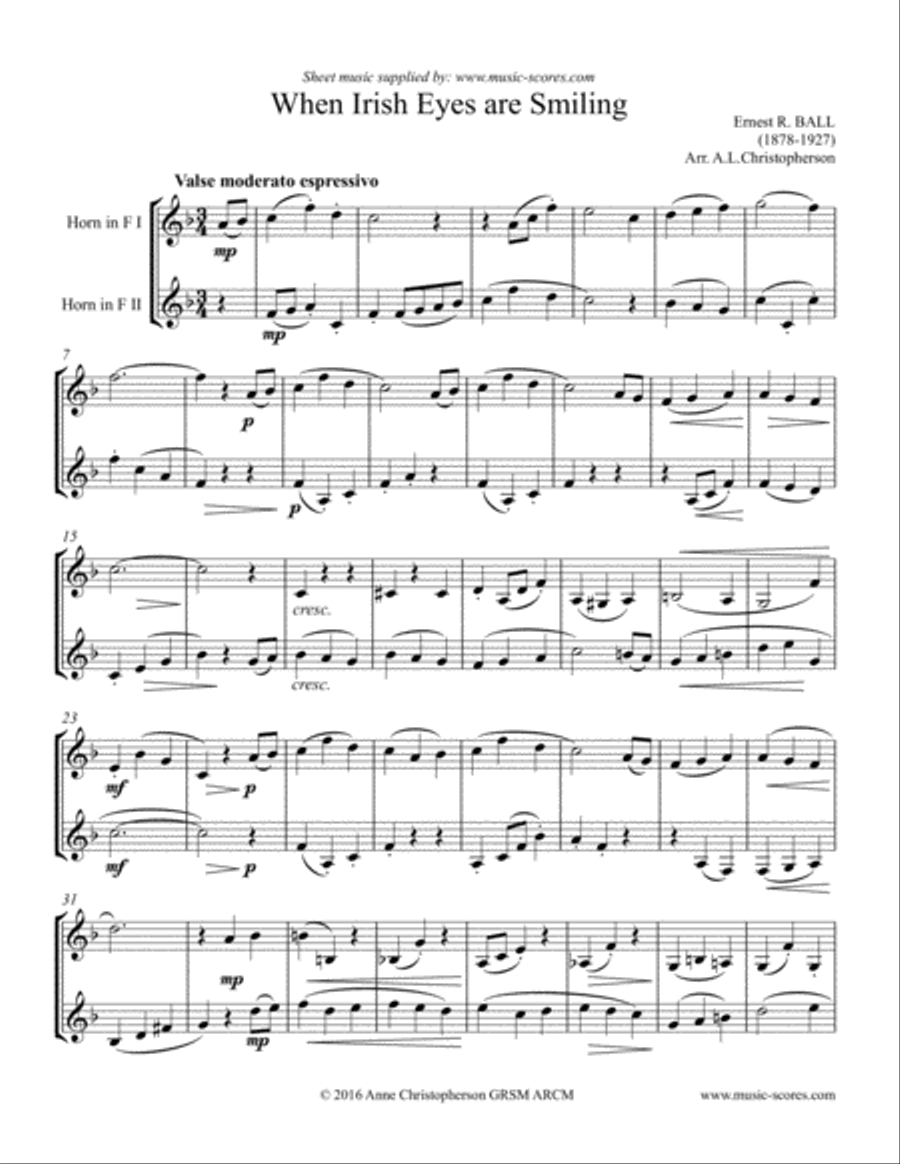When Irish Eyes are Smiling - French Horn Duet Brass Duet scores gallery preview page 1