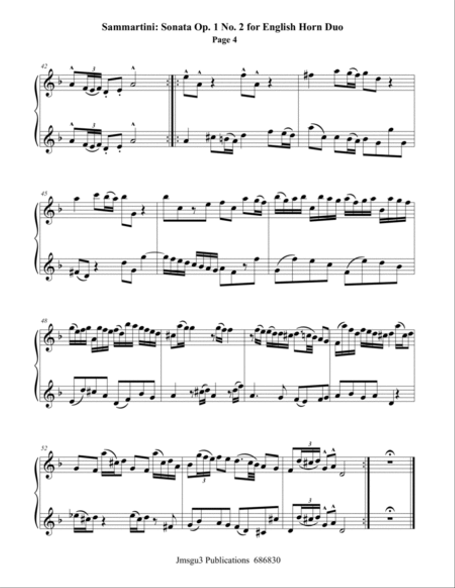 Sammartini: Sonata Op. 1 No. 2 for English Horn Duo English Horn scores gallery preview page 4
