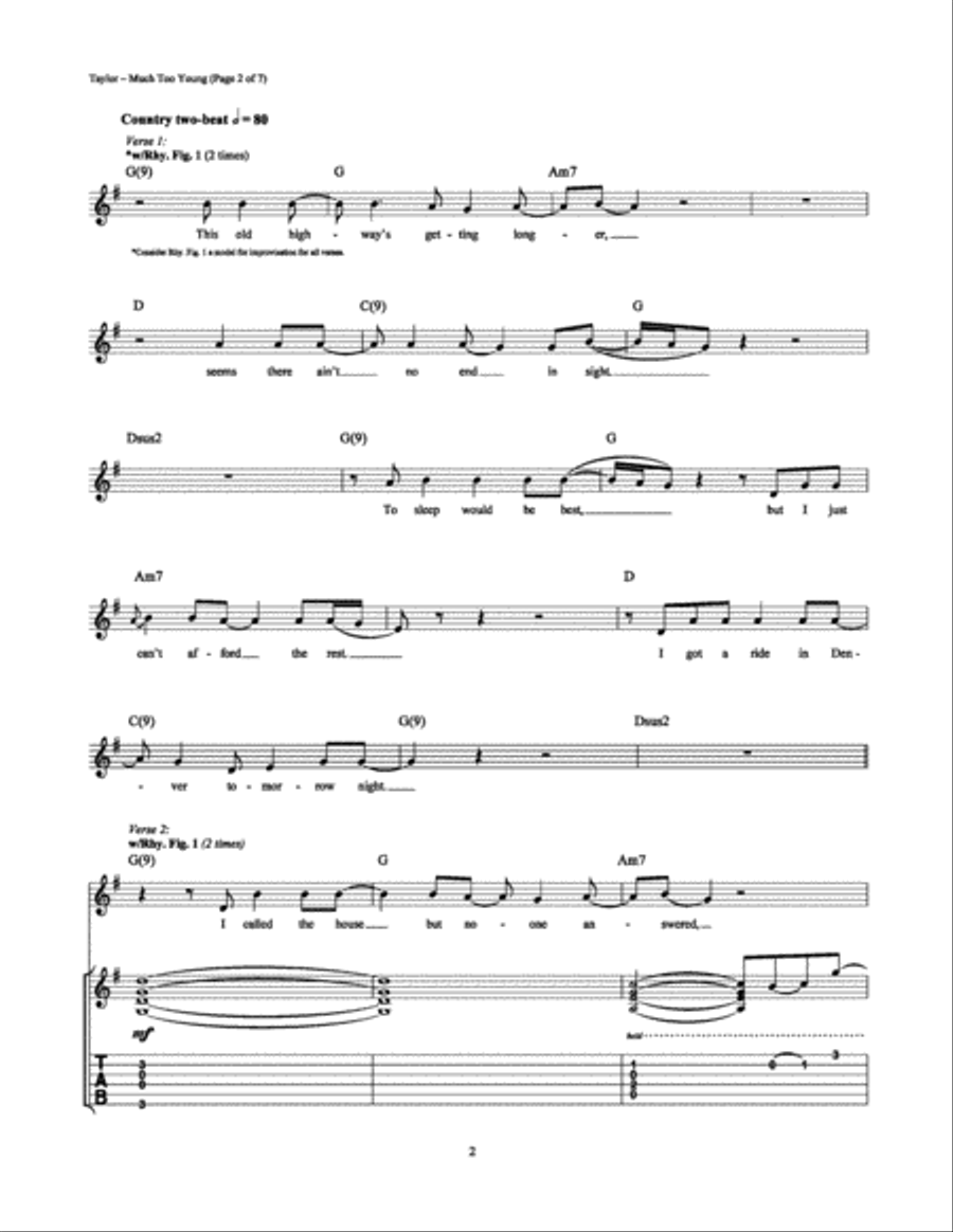Much Too Young (To Feel This Damn Old) Electric Guitar scores gallery preview page 2