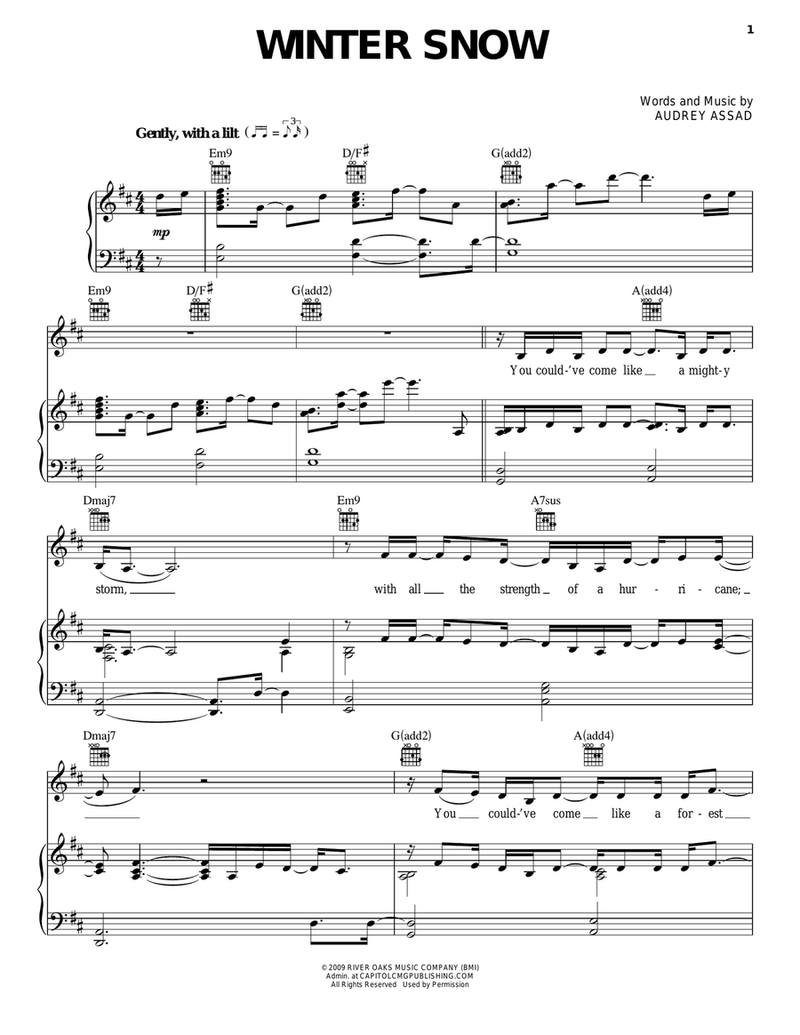 Winter Snow Winter Snow Piano, Vocal, Guitar scores gallery preview page 1
