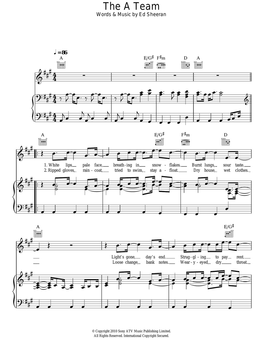 The A Team The A Team Piano, Vocal, Guitar scores gallery preview page 1