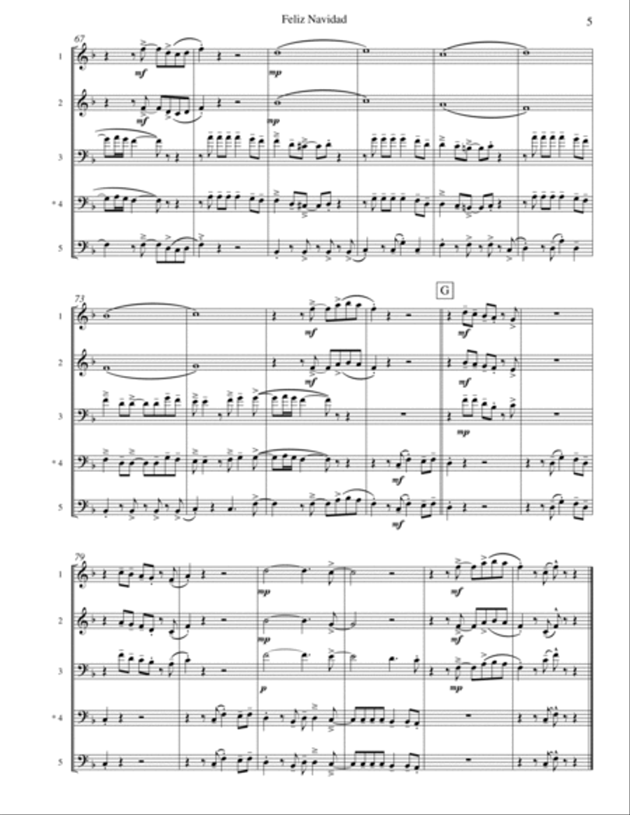 Feliz Navidad Brass Quartet scores gallery preview page 6