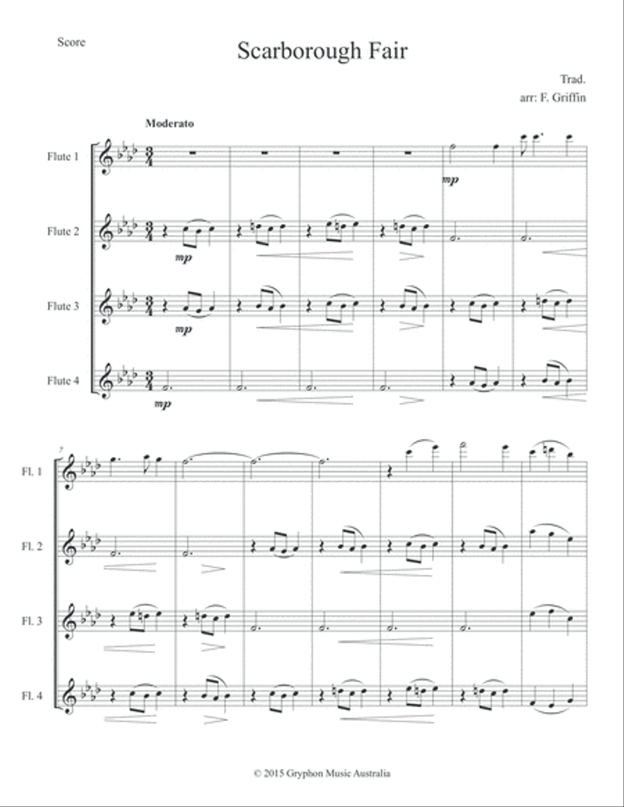 Scarborough Fair for Flute Quartet Flute Quartet scores gallery preview page 2