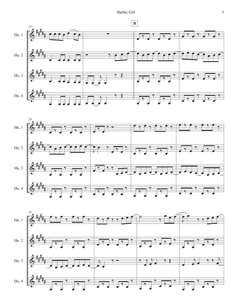 Barbie Girl Brass Quartet scores gallery preview page 3
