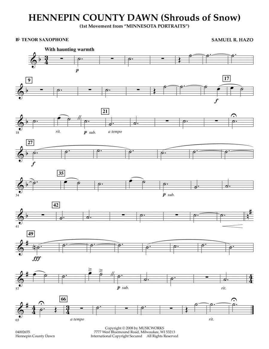 Hennepin County Dawn (Mvt. 1 of Minnesota Portraits) - Bb Tenor Saxophone Tenor Saxophone scores gallery preview page 1