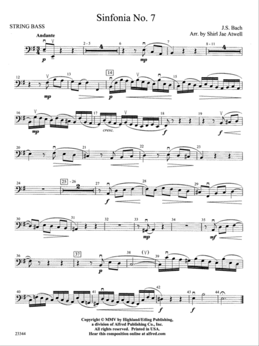 Sinfonia No. 7: String Bass String Orchestra scores gallery preview page 1