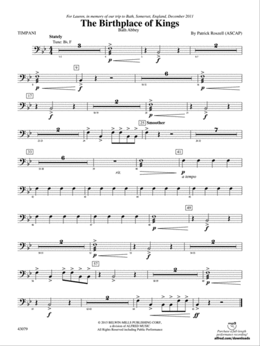 The Birthplace of Kings: Timpani Concert Band scores gallery preview page 1