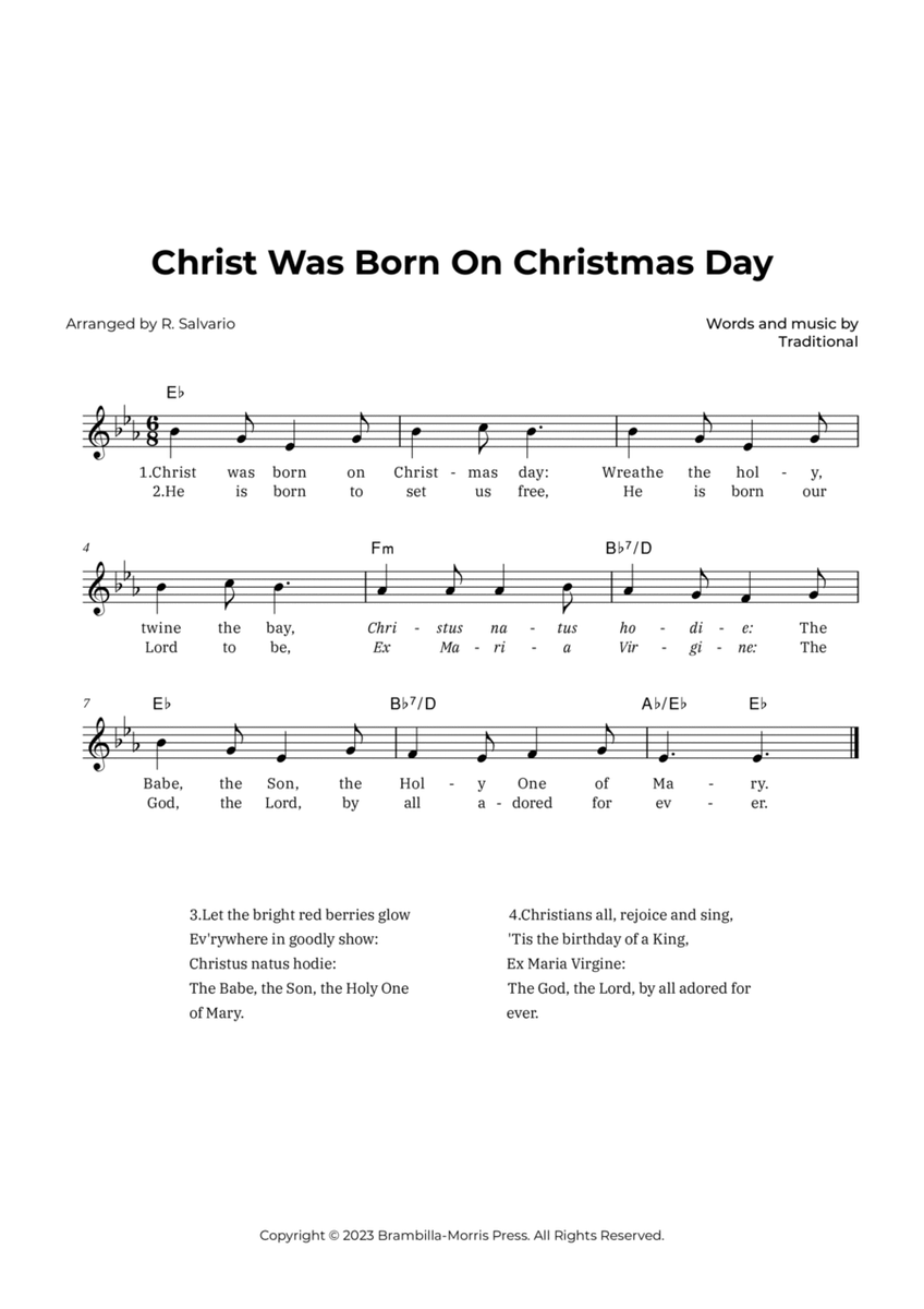 Christ Was Born On Christmas Day (Key of E-Flat Major) image number null