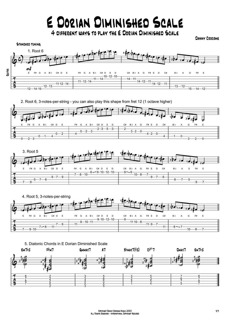 E Dorian Diminished Scale (4 Ways to Play) Electric Guitar scores gallery preview page 1
