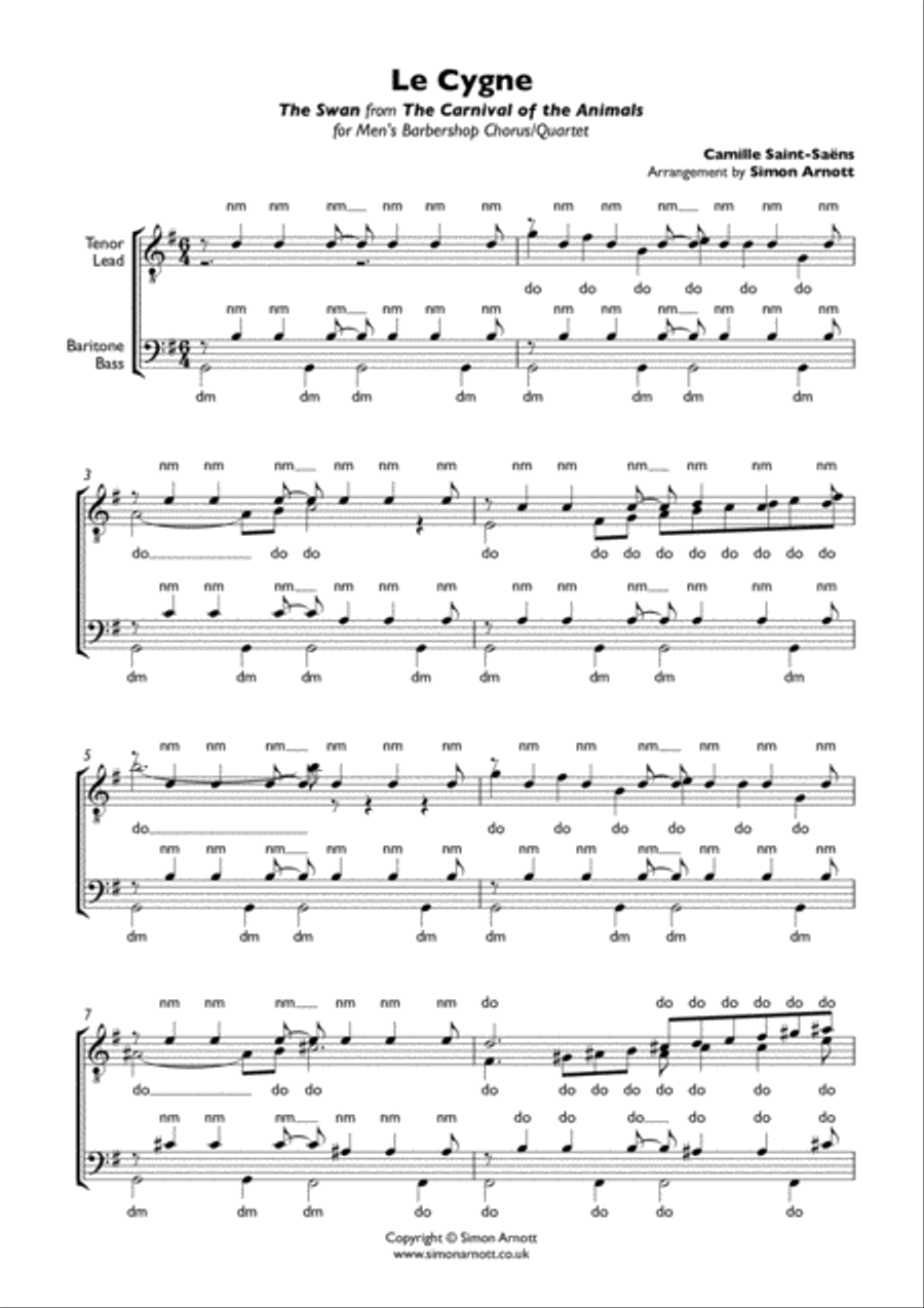 Le Cygne (The Swan - Carnival of the Animals) TTBB scores gallery preview page 1