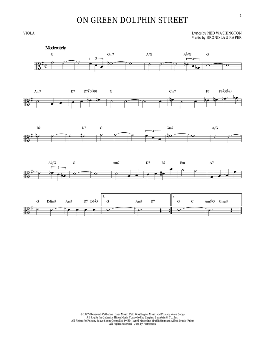 On Green Dolphin Street On Green Dolphin Street Viola Solo scores gallery preview page 1