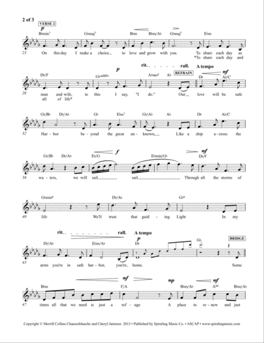 Safe Harbor, vocal/piano lead sheet in Db Voice scores gallery preview page 2