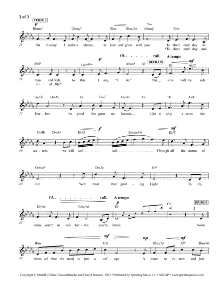 Safe Harbor, vocal/piano lead sheet in Db