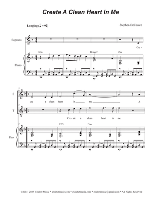 Create A Clean Heart In Me (2-part choir - (Soprano and Tenor)