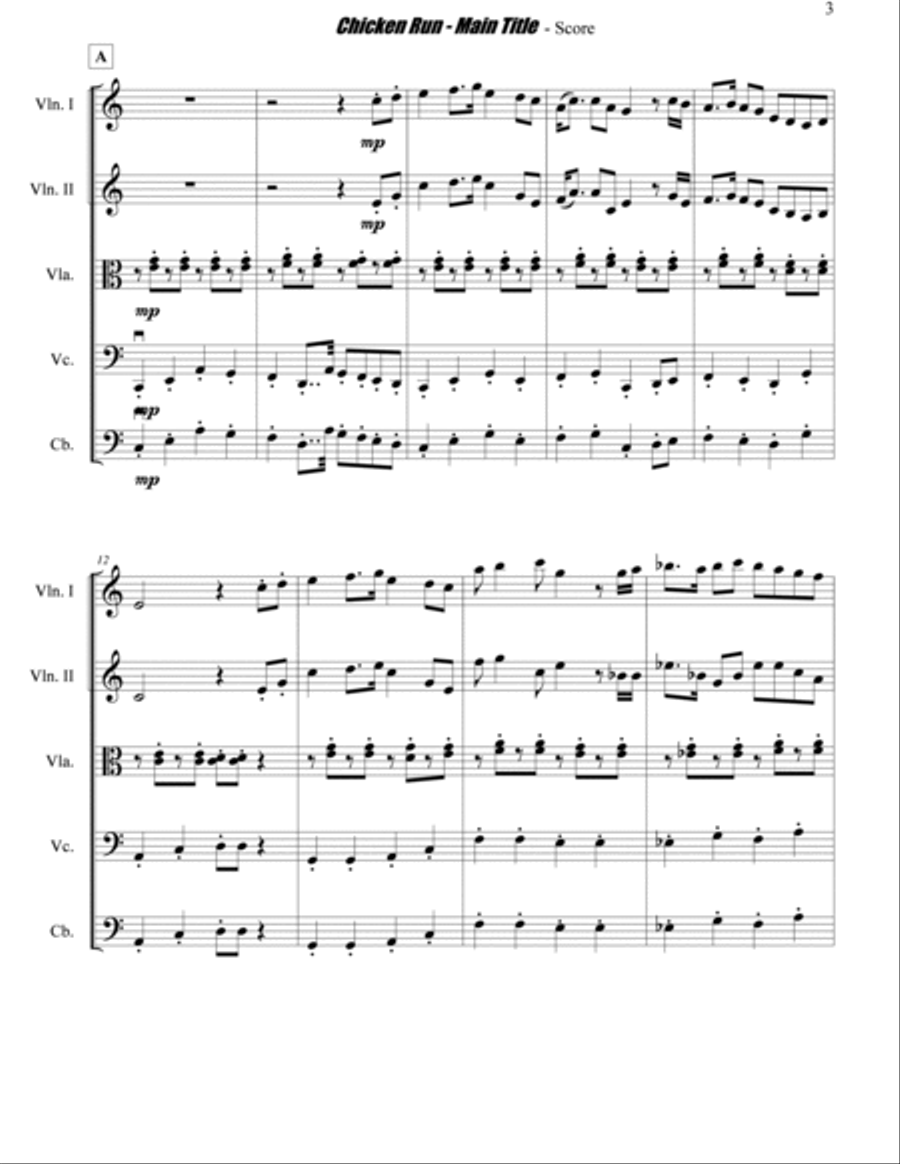 Chicken Run - Main Title Escape Montage String Quintet scores gallery preview page 3