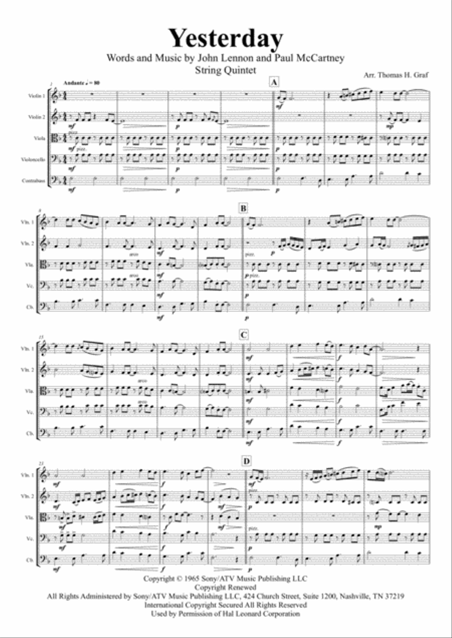 Yesterday String Quartet scores gallery preview page 1