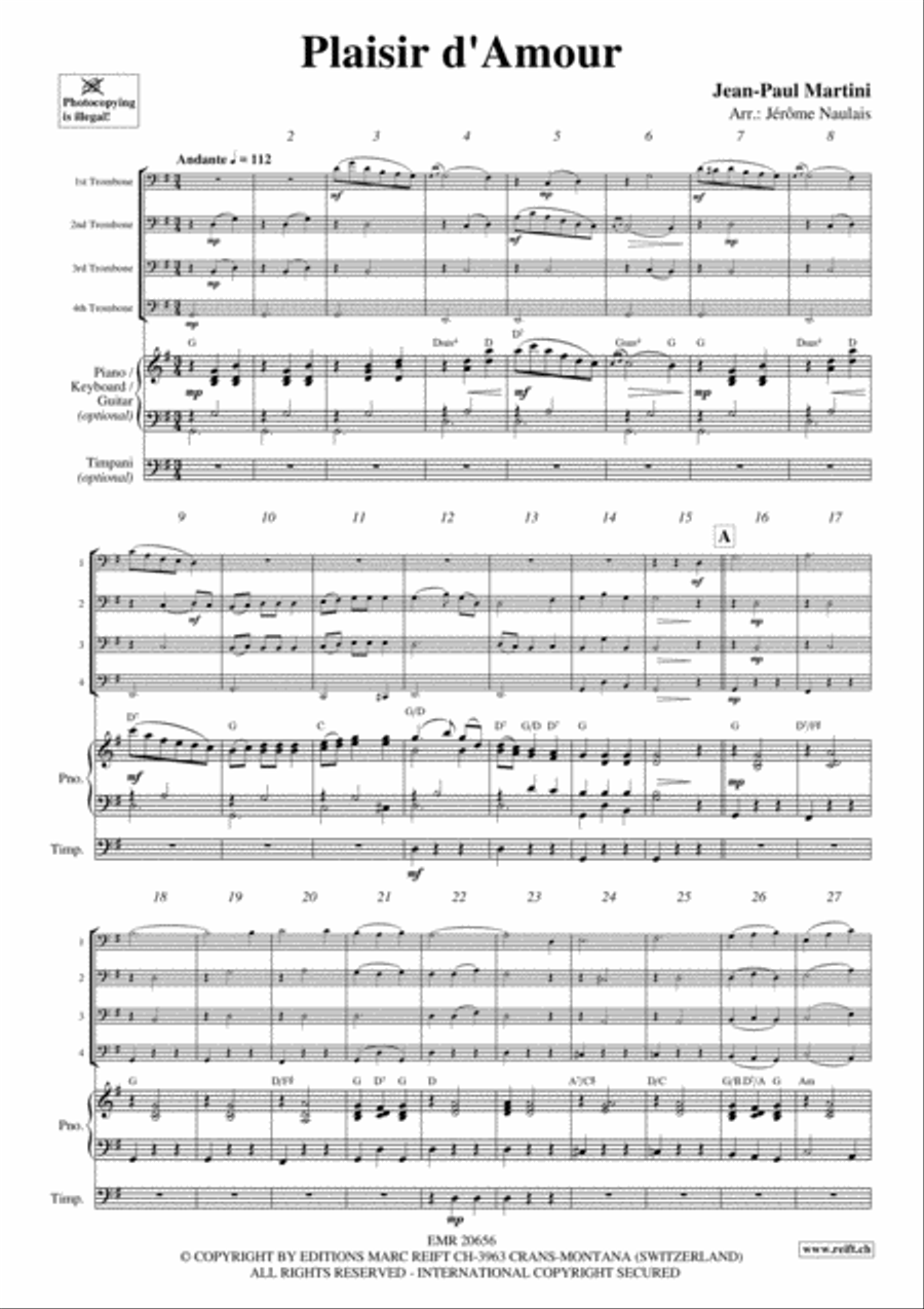 Plaisir d'Amour Trombone Quartet scores gallery preview page 3