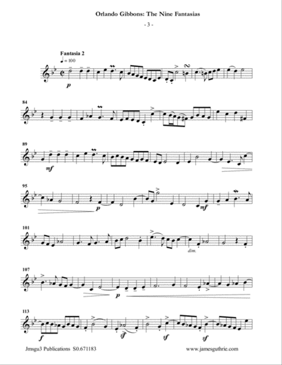 Gibbons: The Nine Fantasias for Flute Trio Flute Trio scores gallery preview page 3