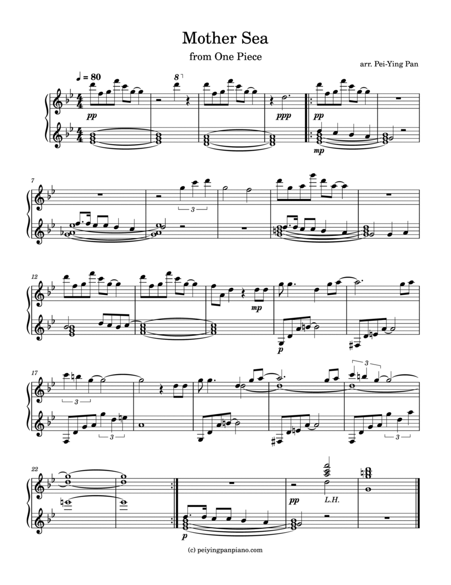 One Piece Easy Piano scores gallery preview page 1