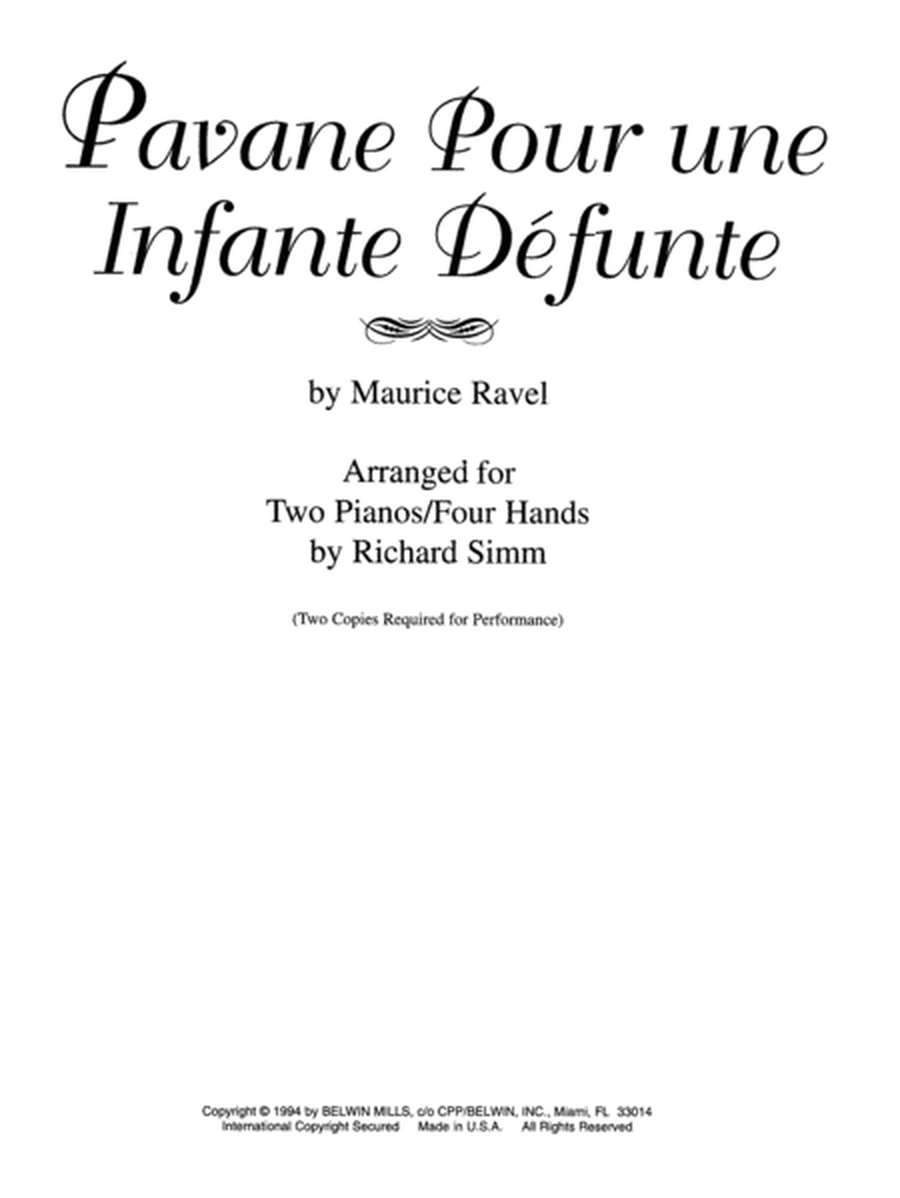 Pavane Pour une Infante Defunte - Piano Duo (2 Pianos, 4 Hands)