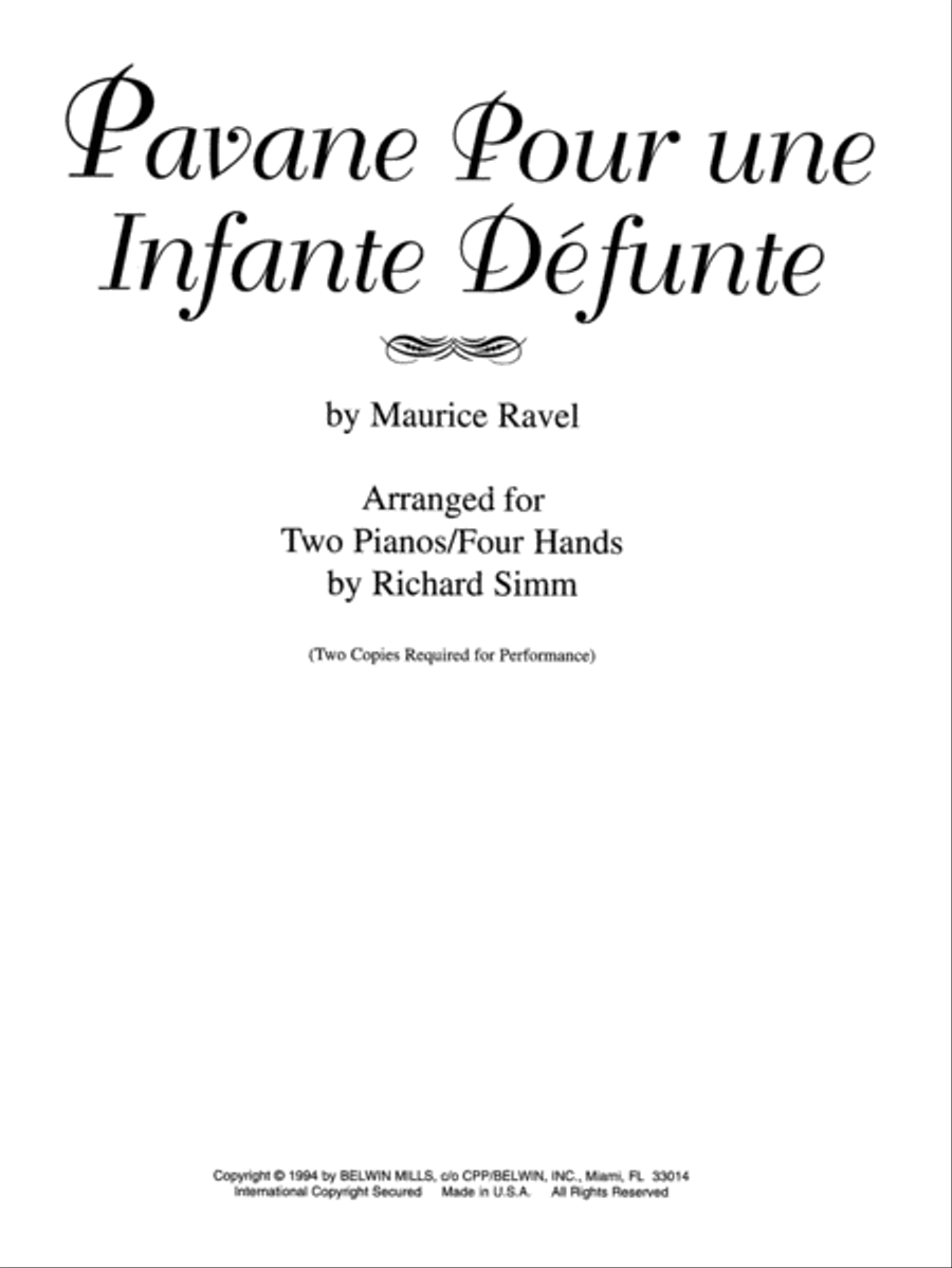 Pavane Pour une Infante Defunte - Piano Duo (2 Pianos, 4 Hands) Piano Duet scores gallery preview page 1