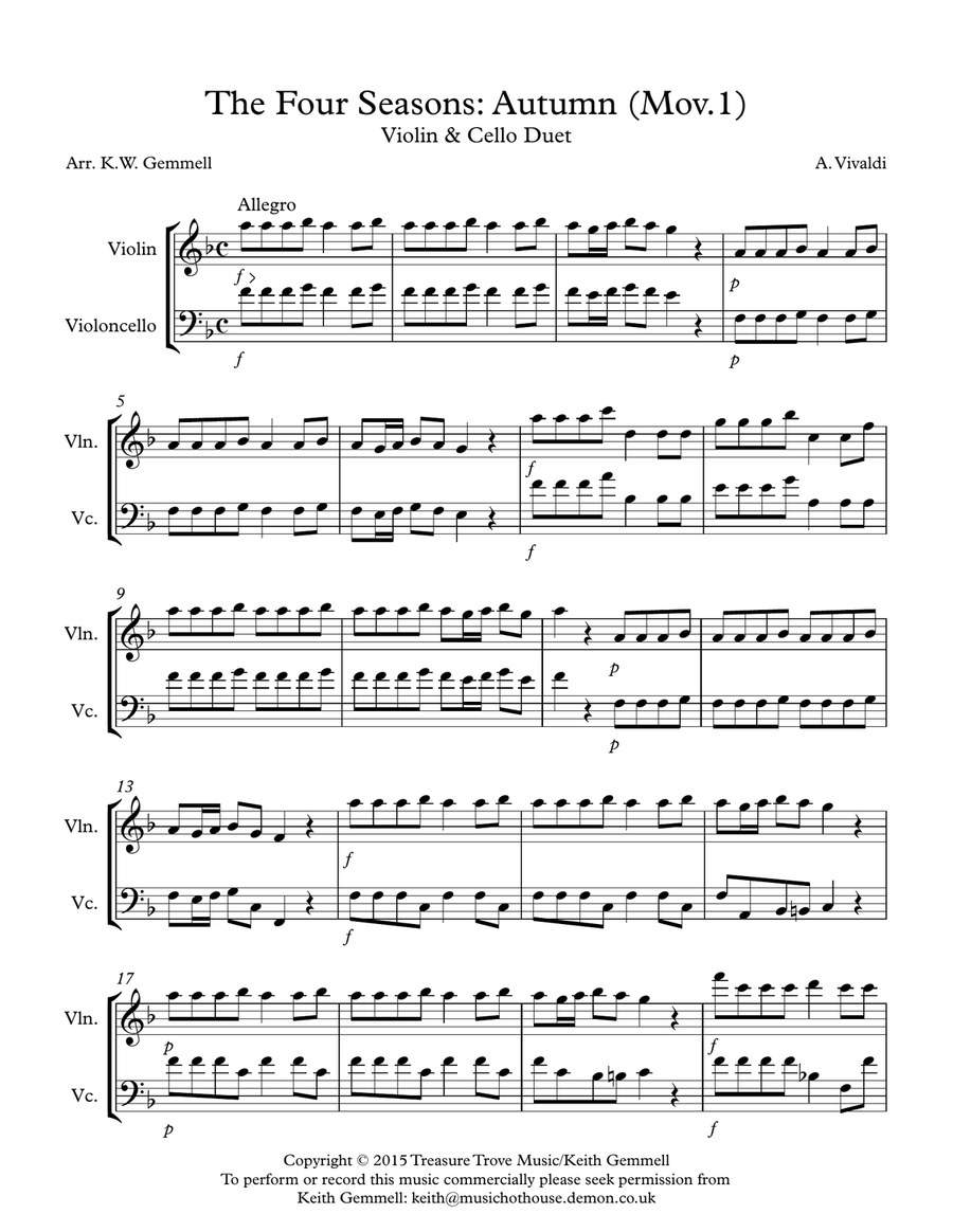 The Four Seasons - Autumn (Mov.1): Violin & Cello Duet String Duet scores gallery preview page 1