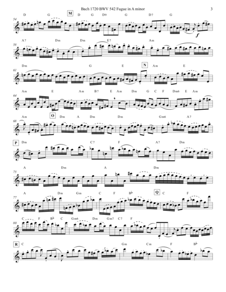Bach 1720 BWV 542 Fugue in Am or Gm Flute Solo