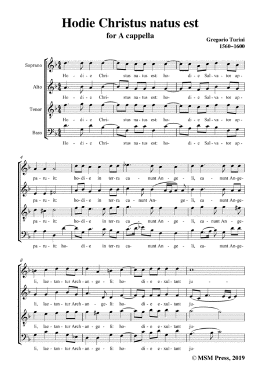 Turini-Hodie Christus natus est,in F Major,for A cappella 4-Part scores gallery preview page 3