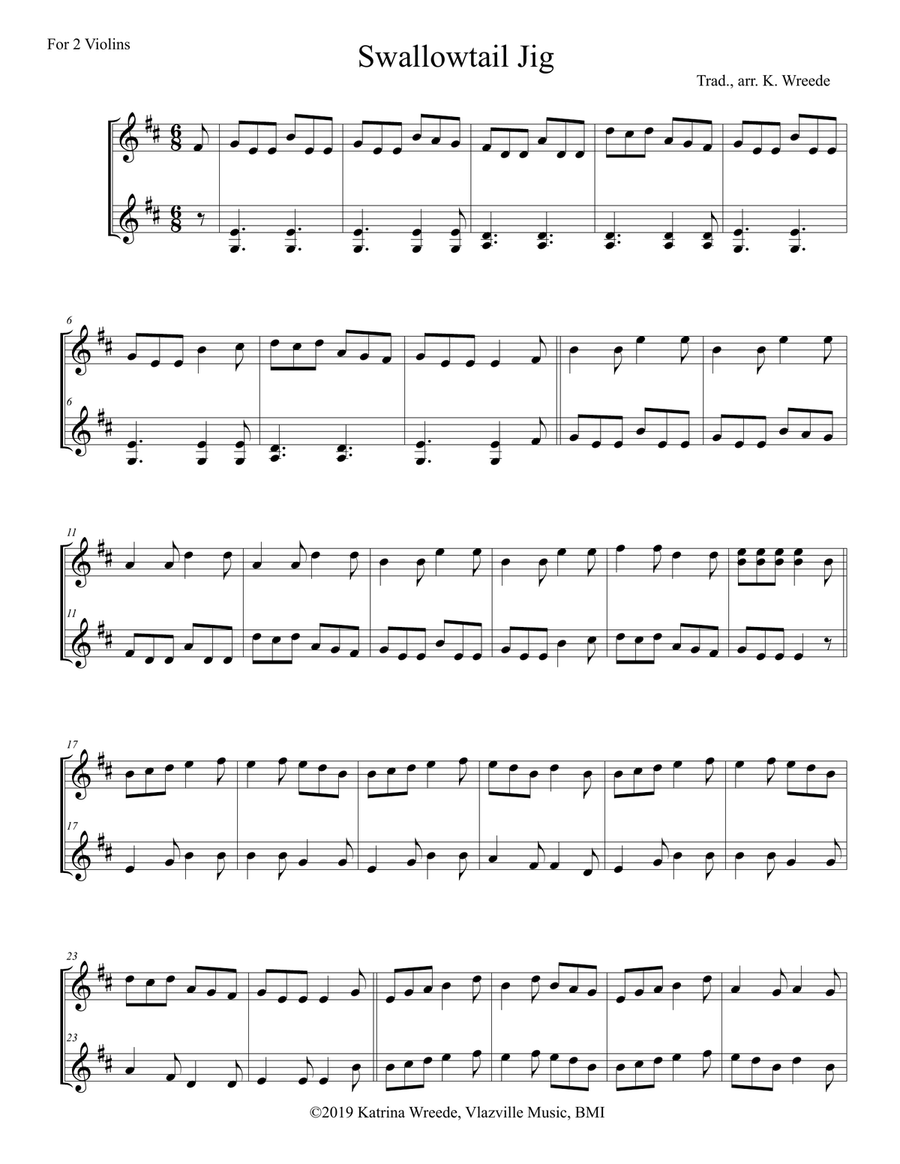 Swallowtail Jig (aka The Dancing Master) for Two Violins String Duet scores gallery preview page 1
