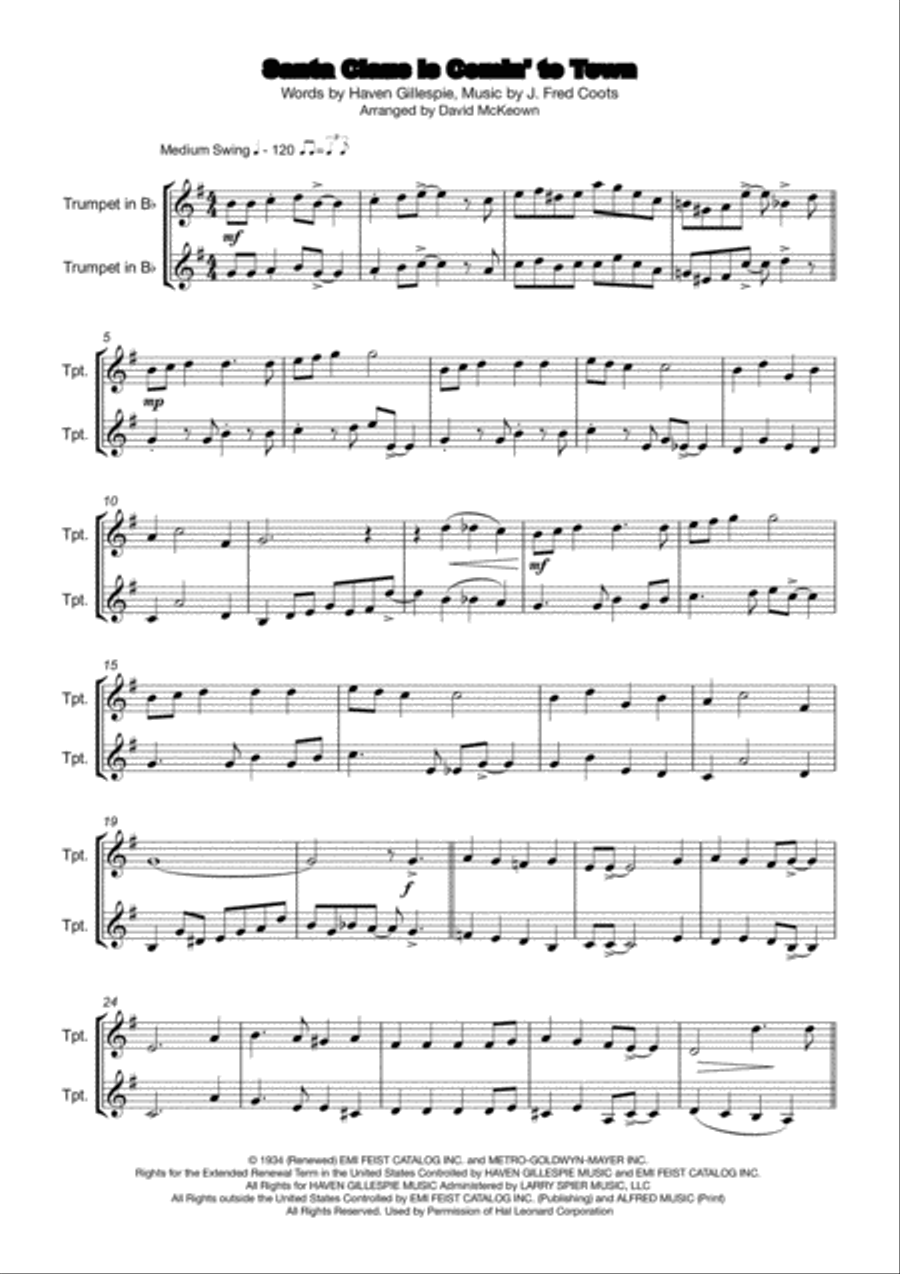 Santa Claus Is Comin' To Town Trumpet Duet scores gallery preview page 2